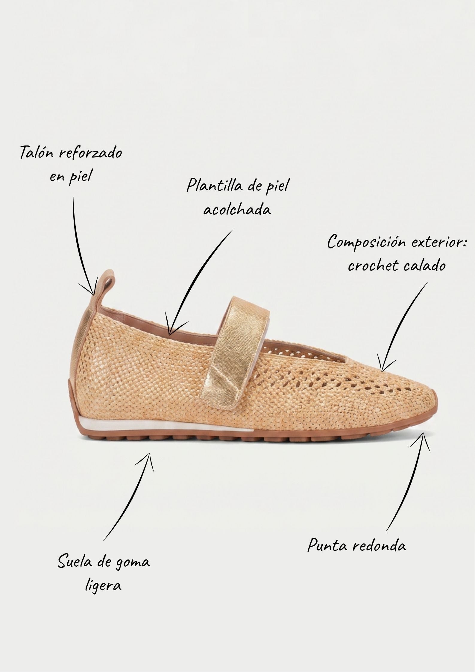 Bailarina Halex Oro. La bailarina que lleva el brillo del verano tejido a mano