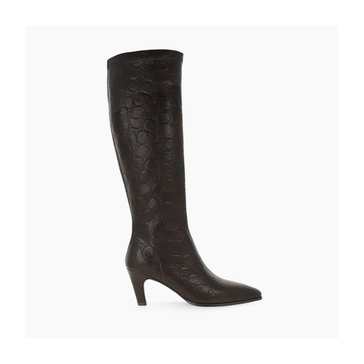 Bota Lodi Osiris Marrón. La bota alta de grabado coco y tacón fino que estiliza la pierna