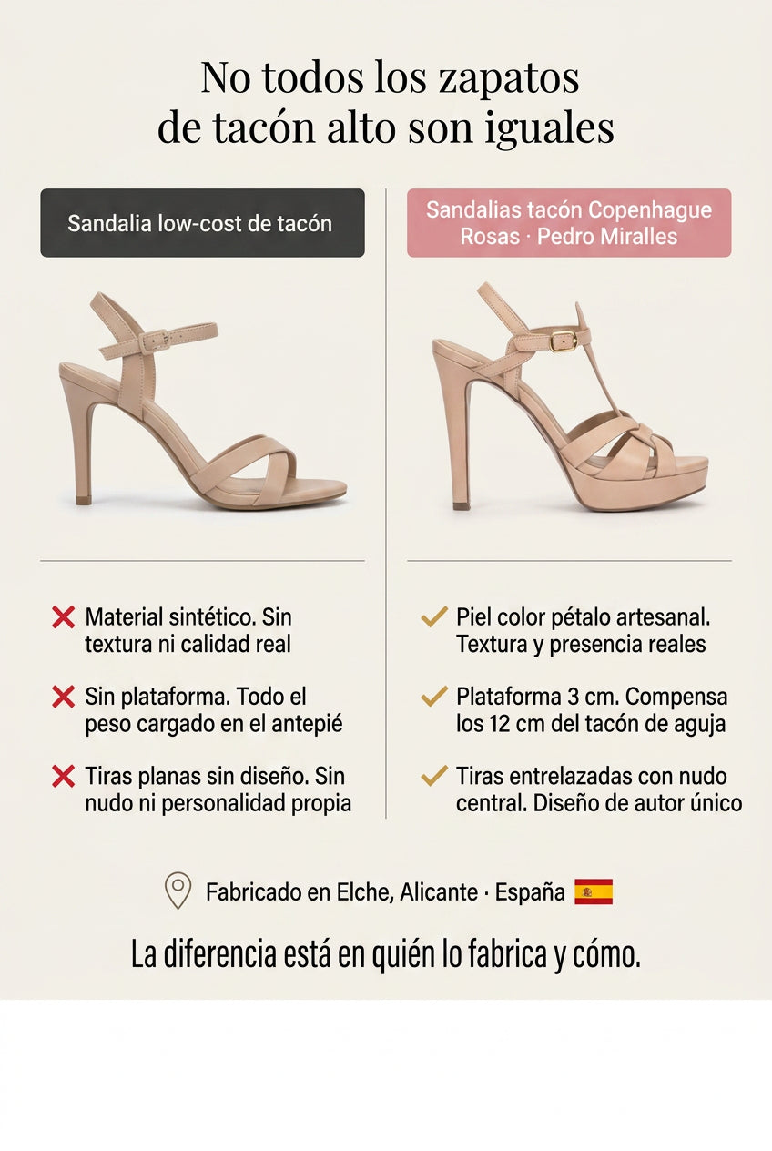 Sandalias tacón Copenhague Rosas.  La sandalia de nudo y hebilla dorada que no pasa desapercibida en ninguna boda