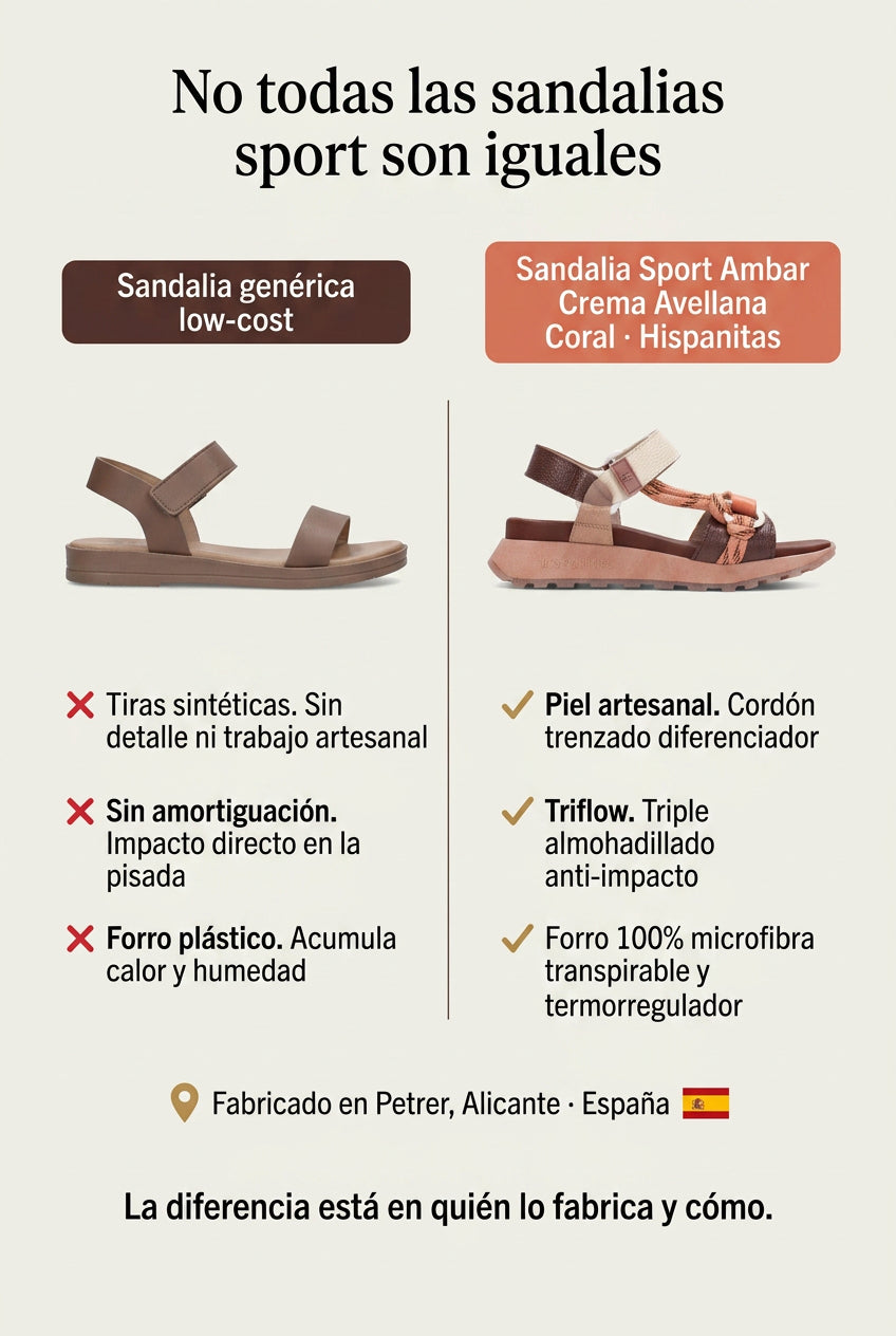 Sandalia Sport Ambar Crema Avellana Coral. La sandalia tricolor que hace que combinar sea el plan fácil