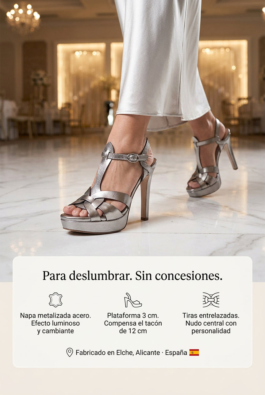 Sandalias tacón Copenhague Metalizado.  La sandalia metalizada de 12 cm que resulta más cómoda de lo que imaginas