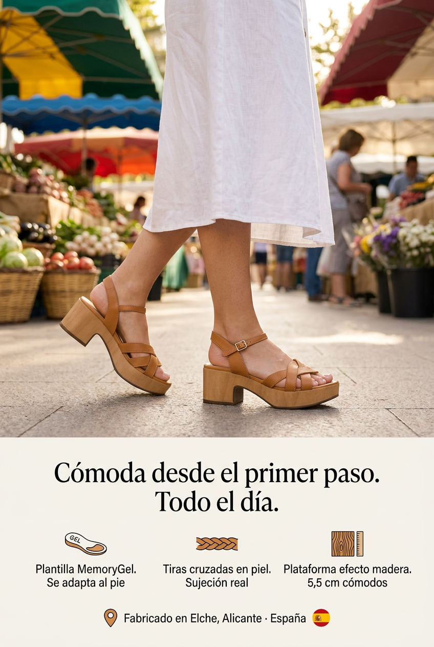 Sandalia MIERCOLES 60 cuero. La sandalia de tiras cruzadas que aguanta de pie todo el día