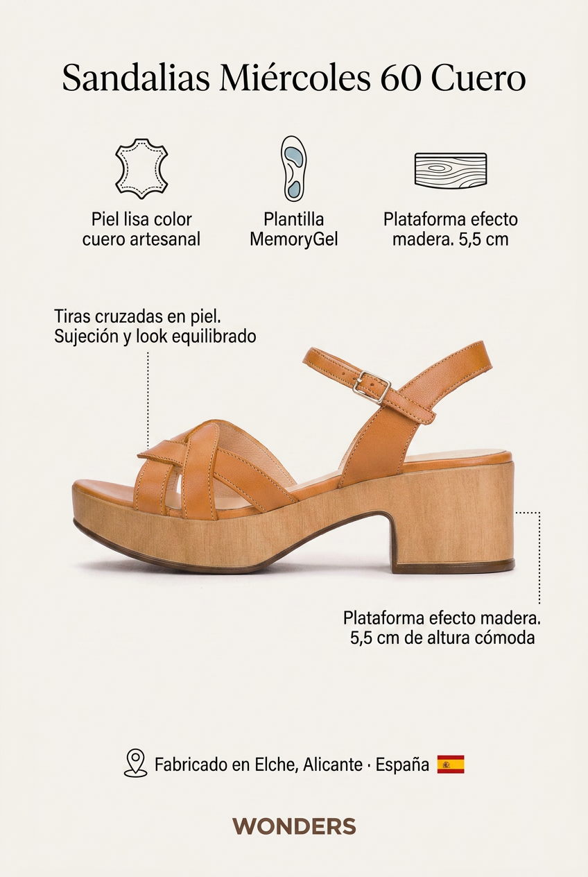 Sandalia MIERCOLES 60 cuero. La sandalia de tiras cruzadas que aguanta de pie todo el día
