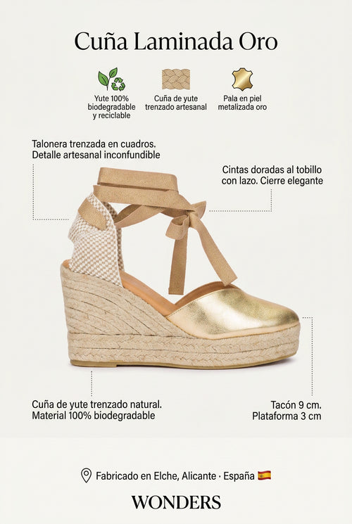 Cuña Laminada Oro. Cuando lo artesanal y lo brillante se calzan juntos