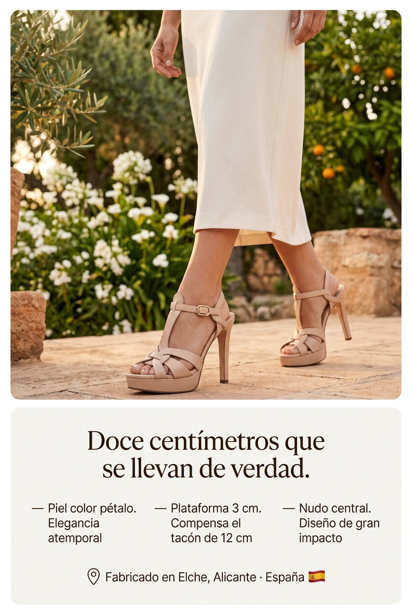 Sandalias tacón Copenhague Rosas.  La sandalia de nudo y hebilla dorada que no pasa desapercibida en ninguna boda