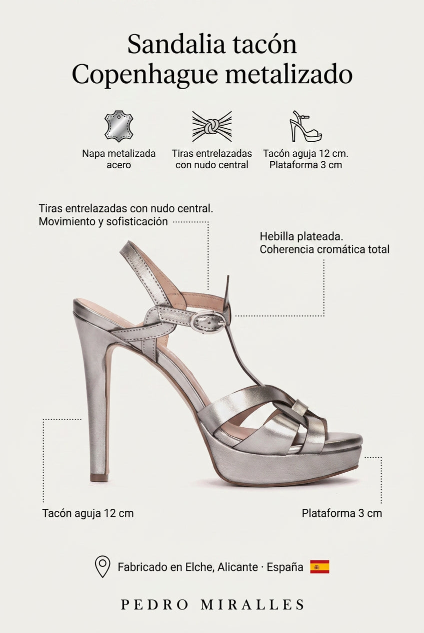 Sandalias tacón Copenhague Metalizado.  La sandalia metalizada de 12 cm que resulta más cómoda de lo que imaginas