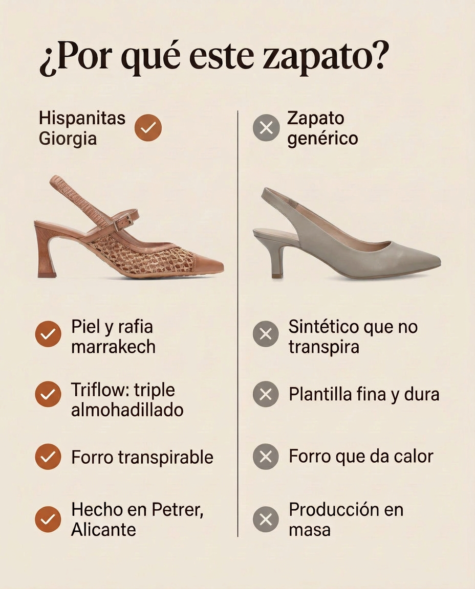 ¿Por qué este zapato? Hispanitas Giorgia frente a un zapato genérico. Hecho en Petrer, Alicante