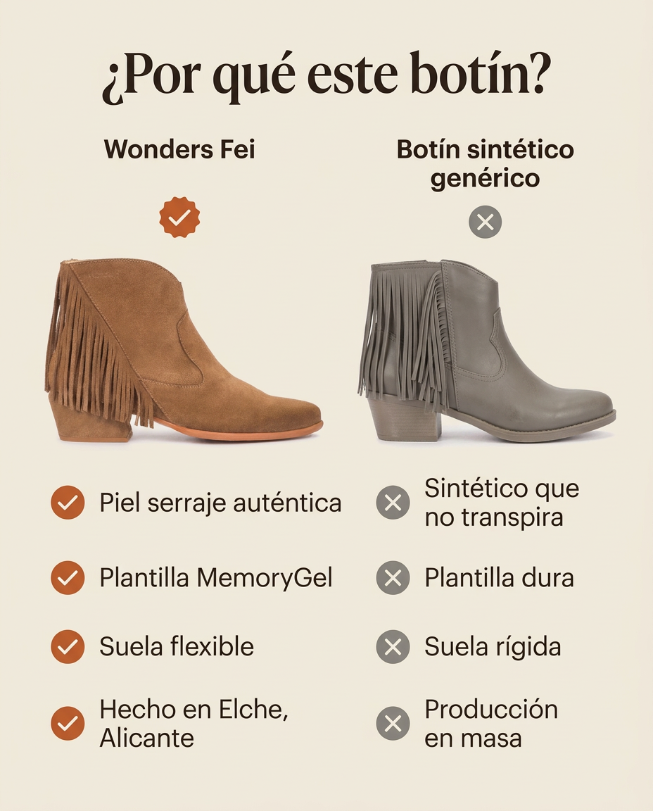 ¿Por qué este botín? Comparativa del Wonders Fei marrón frente a un botín sintético genérico