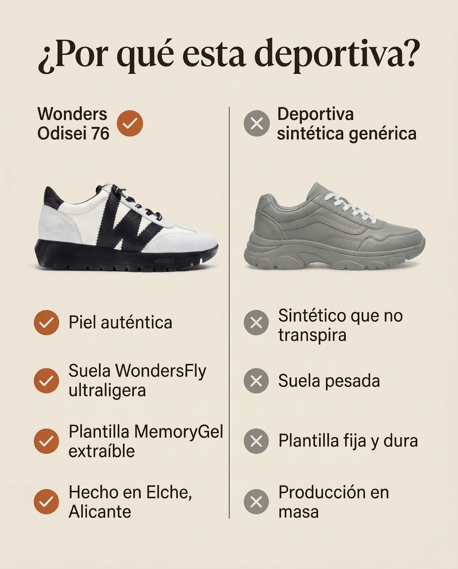 ¿Por qué esta deportiva? Comparativa de la Wonders Odisei 76 Blanca frente a una deportiva sintética genérica
