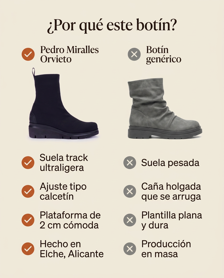 Comparativa: botín Pedro Miralles Orvieto Negro hecho en Elche frente a un botín genérico