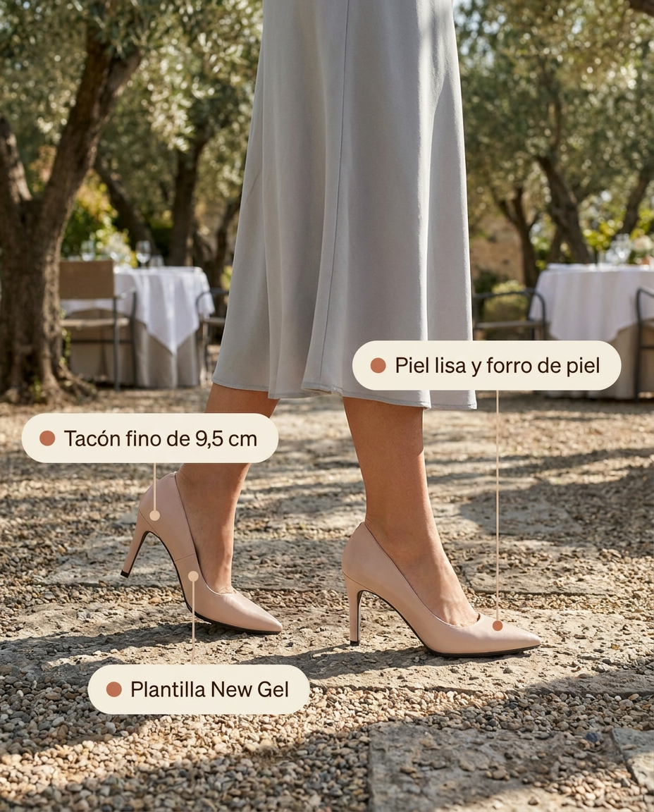 Salón Lodi Rachel Rosa Palo de piel lisa con tacón fino de 9,5 cm, celebración de día en un jardín