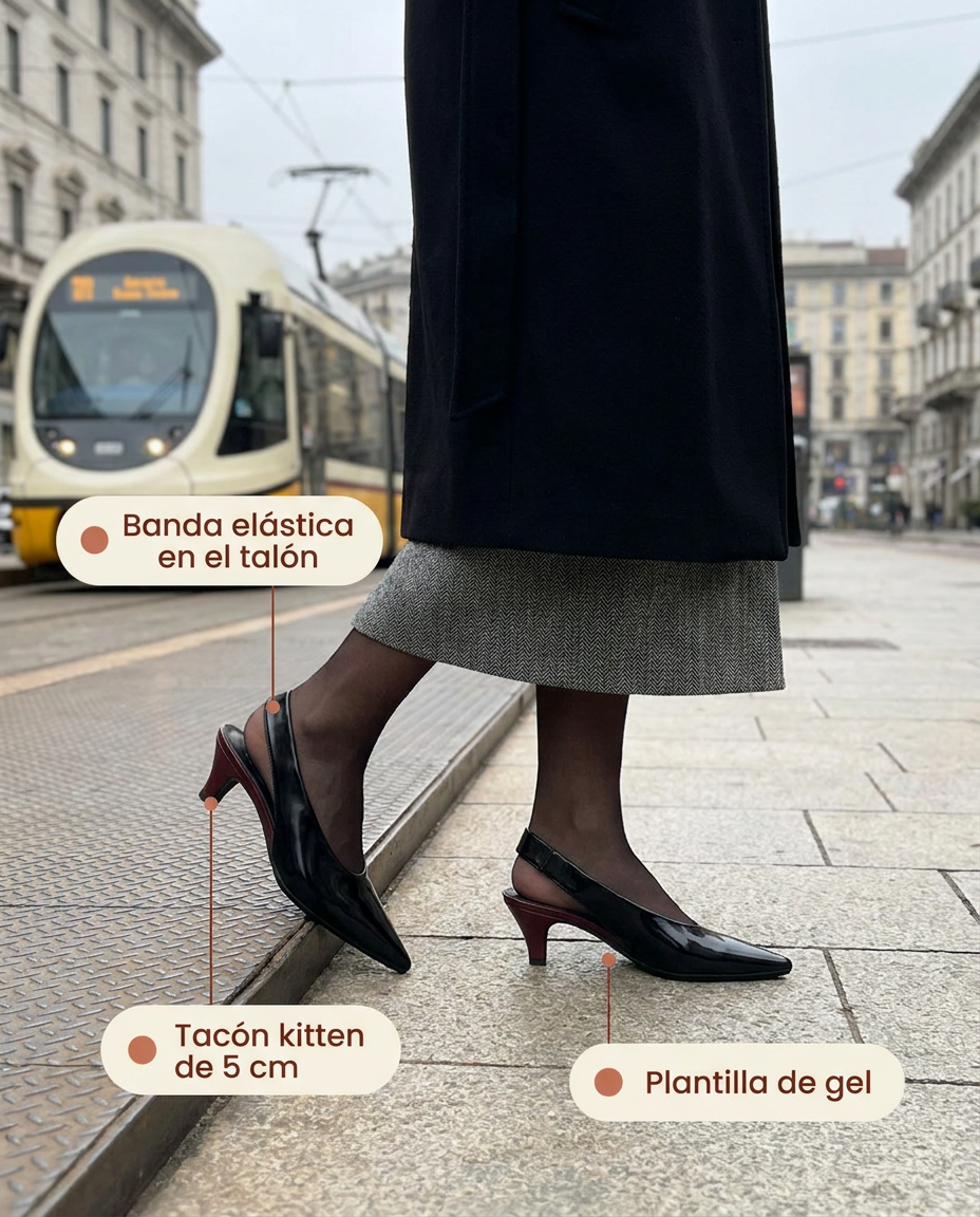 Salón destalonado Lodi Chanin Floren Negro con tacón kitten de 5 cm en burdeos, de camino al trabajo